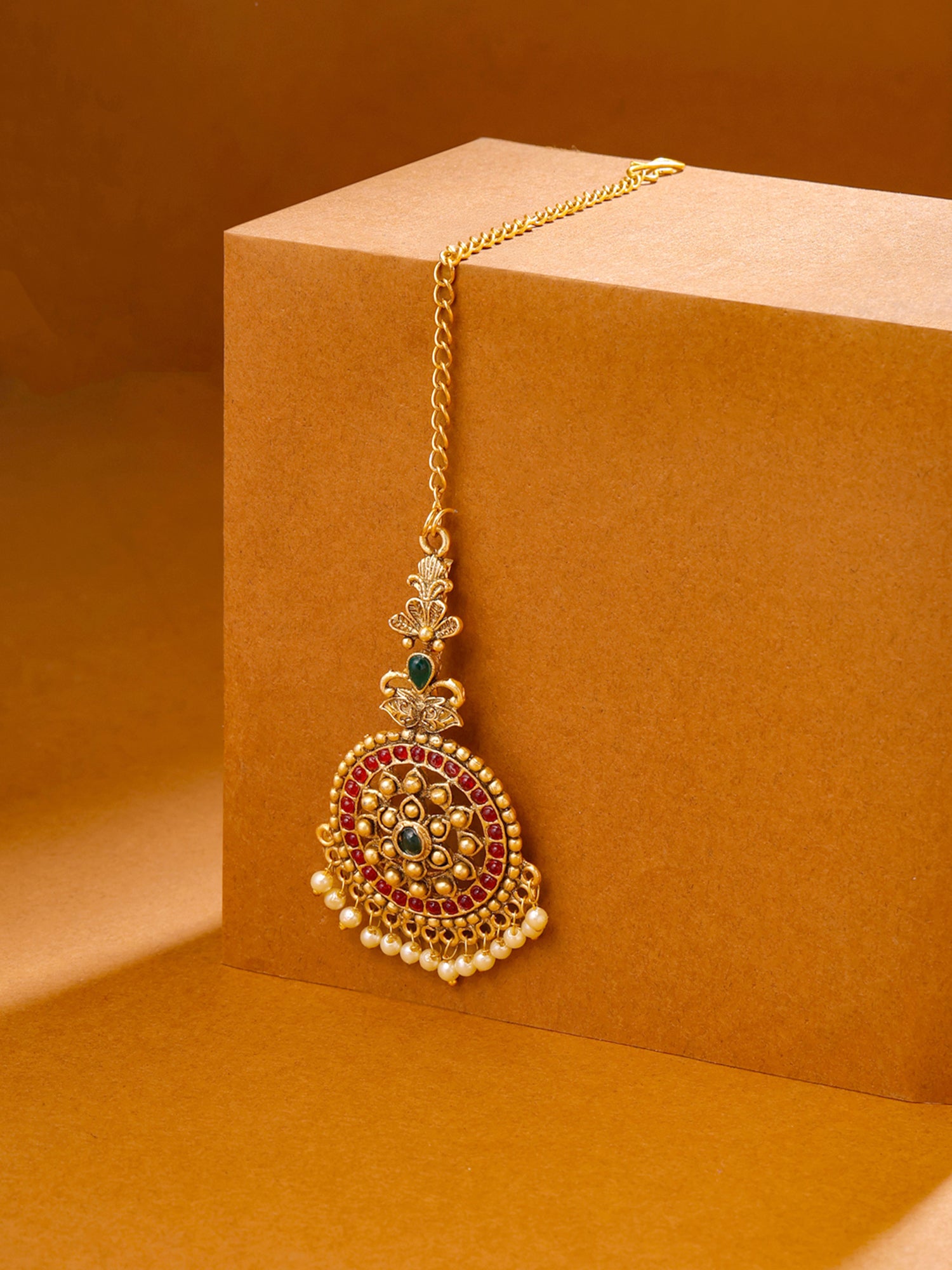 Yellow Chimes Maang Tikka - Lightweight and elegant design