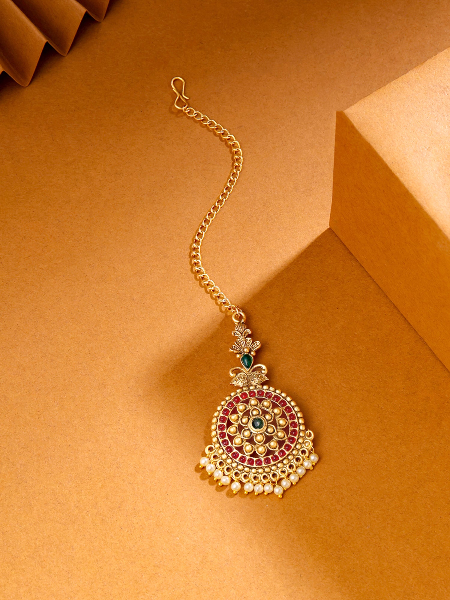 Yellow Chimes Maang Tikka - Traditional wedding accessory