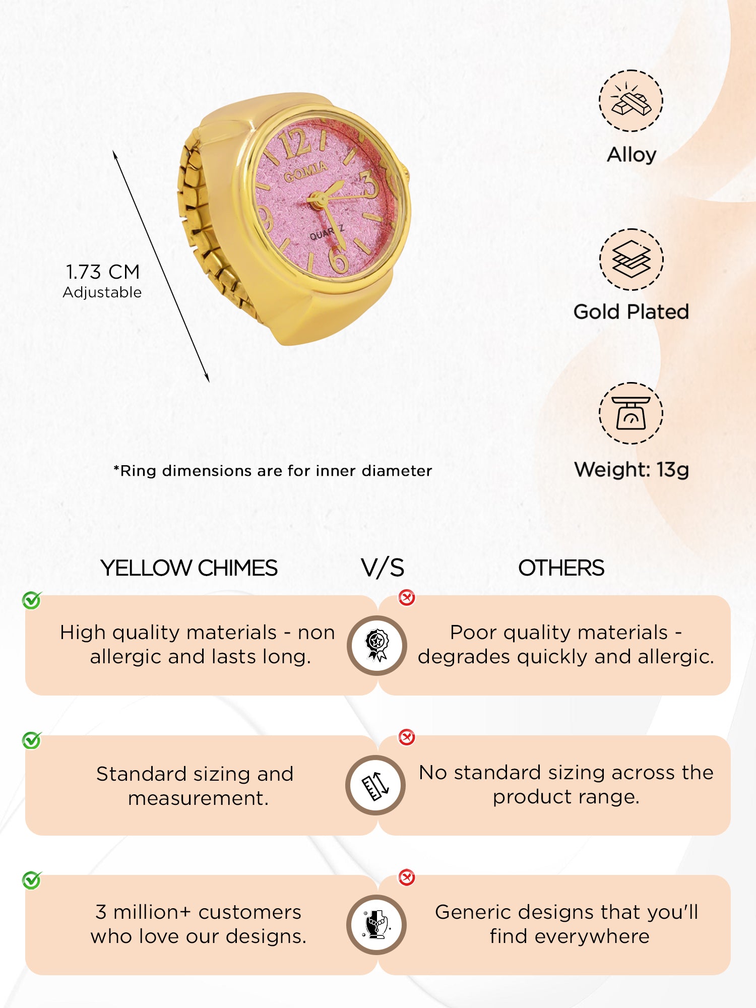 Yellow Chimes gold plated finger ring - fashionable daily wear
