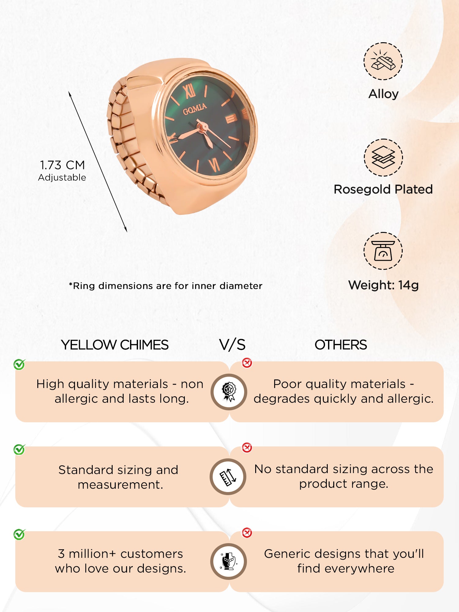 Yellow Chimes Rosegold Watch Ring - Gift for Girlfriend