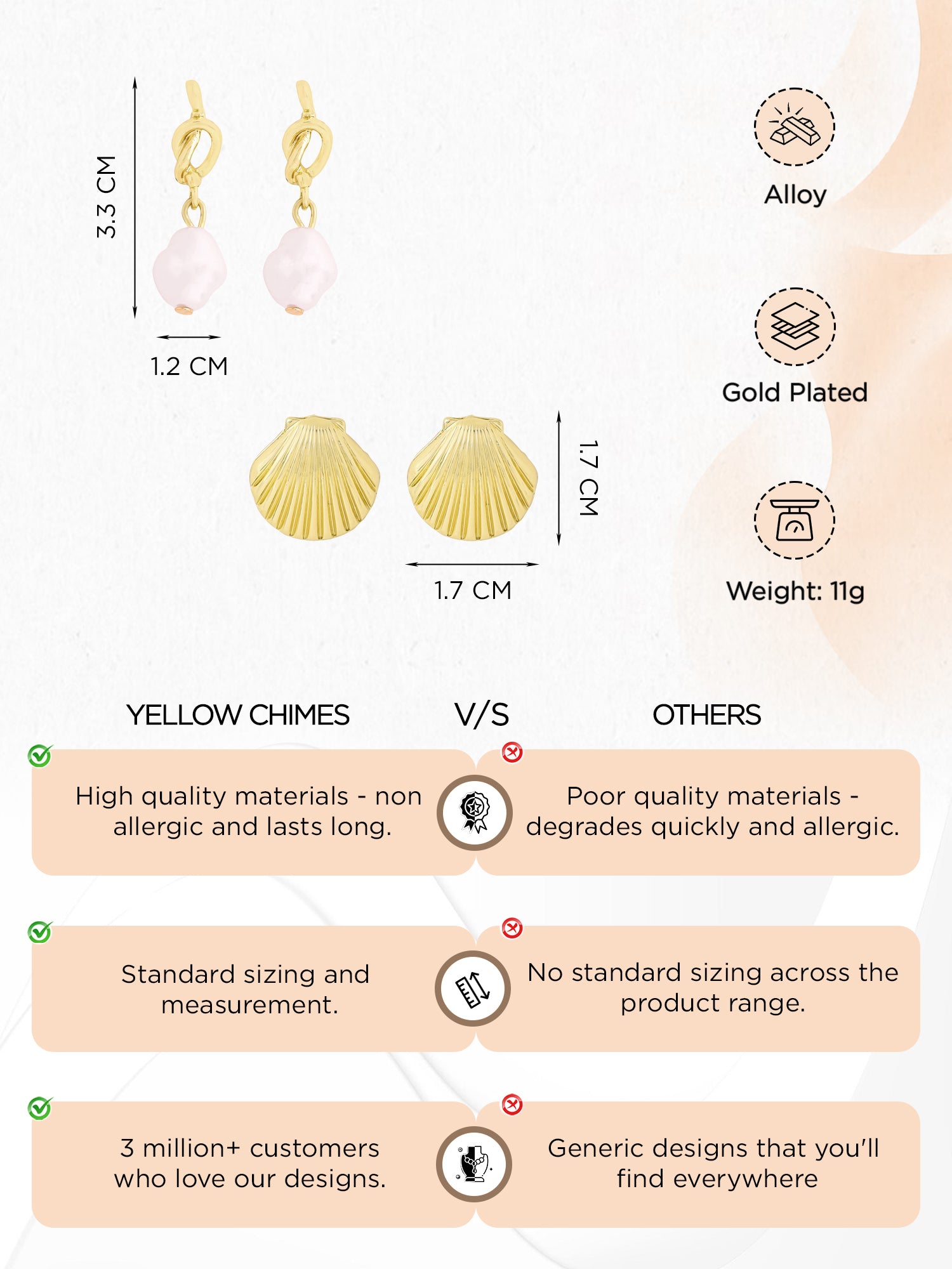 Yellow Chimes gold plated earrings - ideal birthday gift