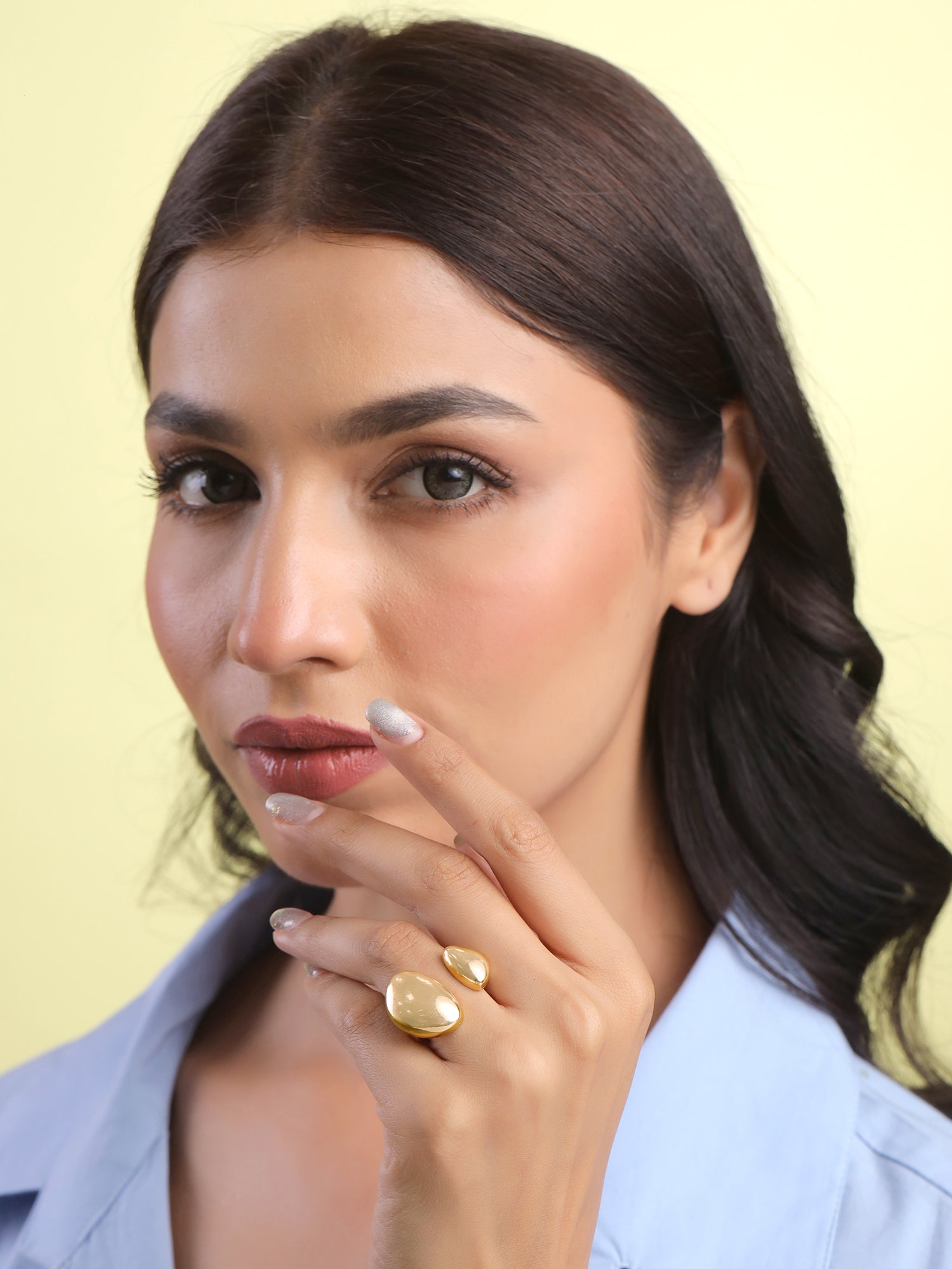 Yellow Chimes Golden Adjustable Ring - Stylish Office Wear