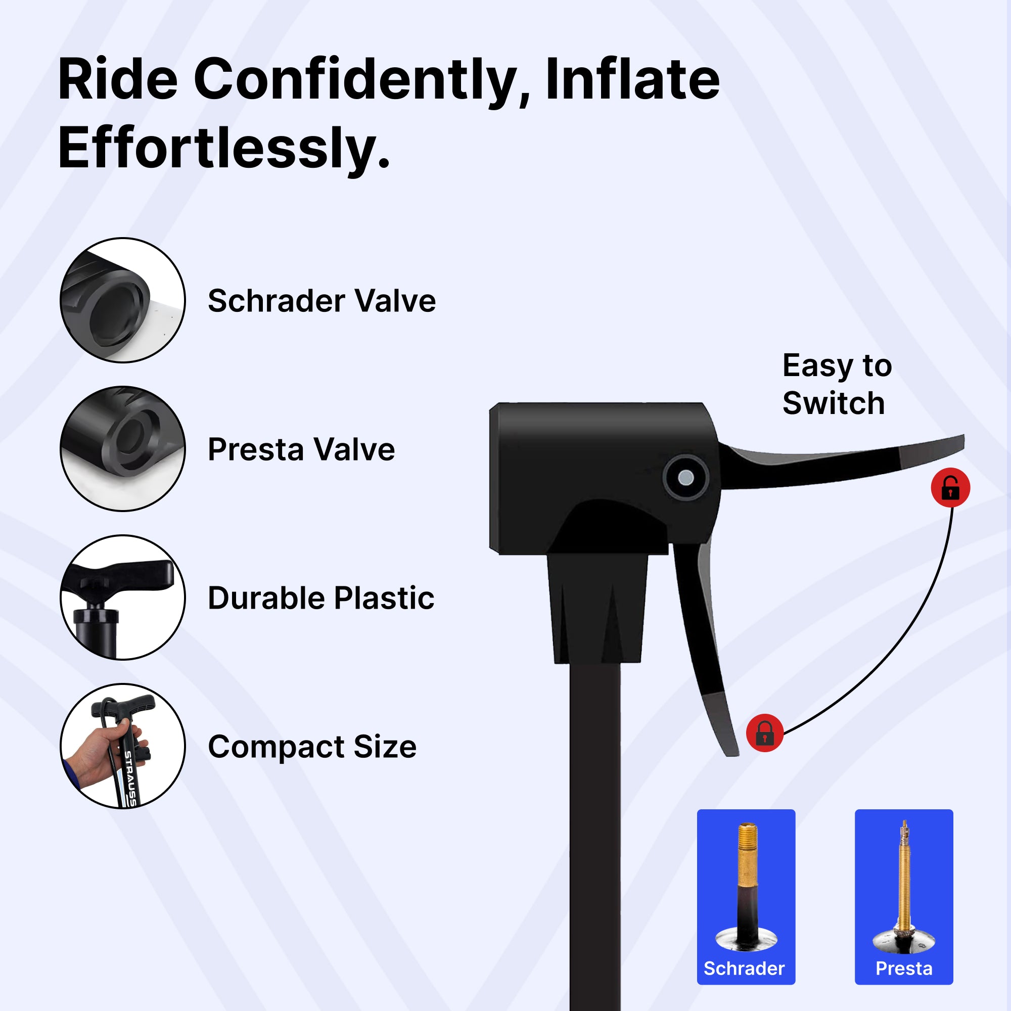 Strauss Bicycle Air Pump - Compact size for easy storage