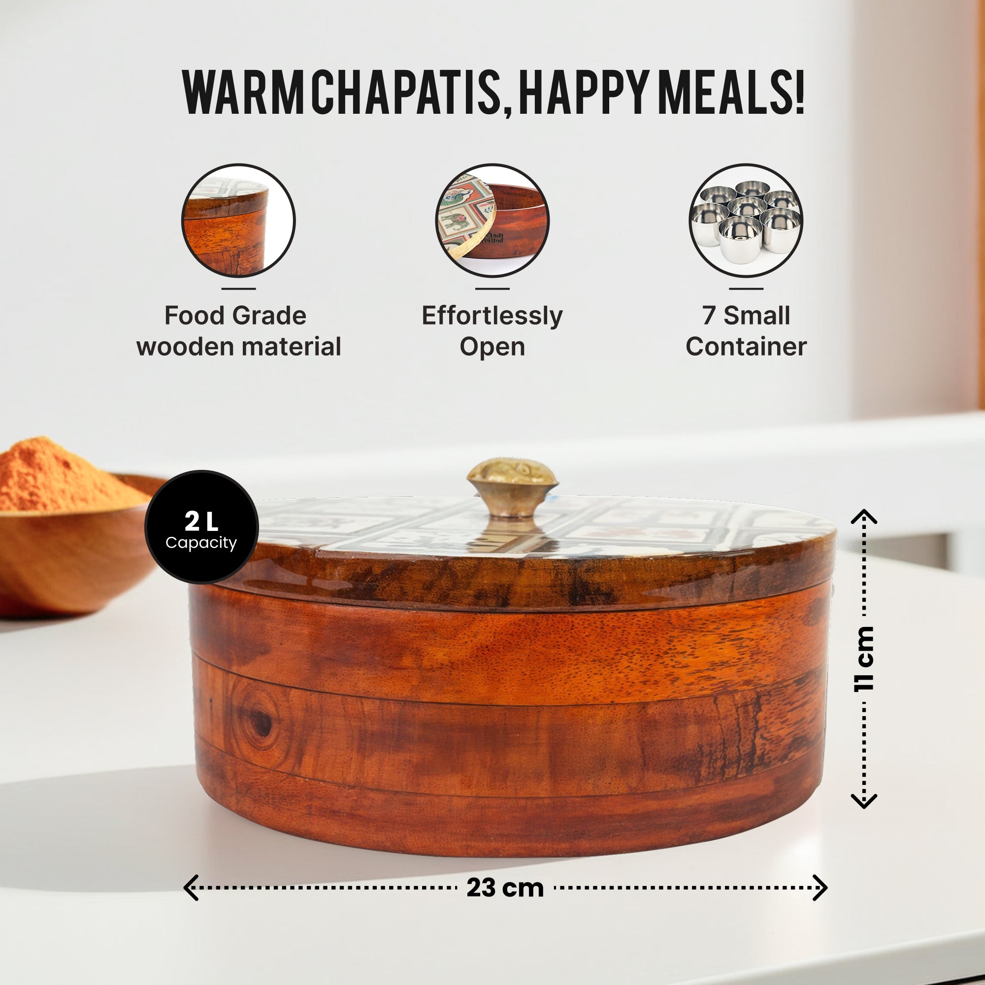 Buy Wooden Roti Casserole & Spice Box - 2L Mango Wood – GlobalBees Shop
