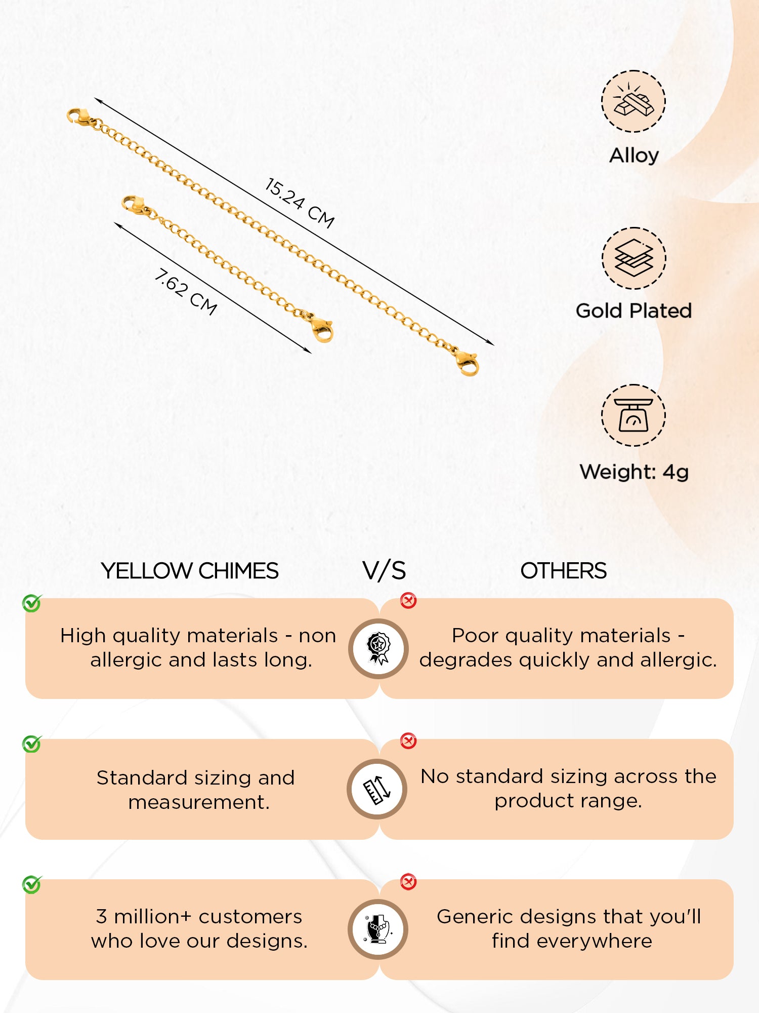 Yellow Chimes gold chain extenders - versatile accessory for women