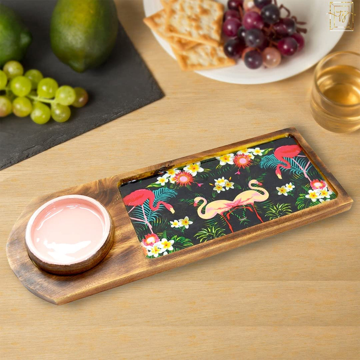Floral Mango Wood Serving Tray - Floral Pattern Design