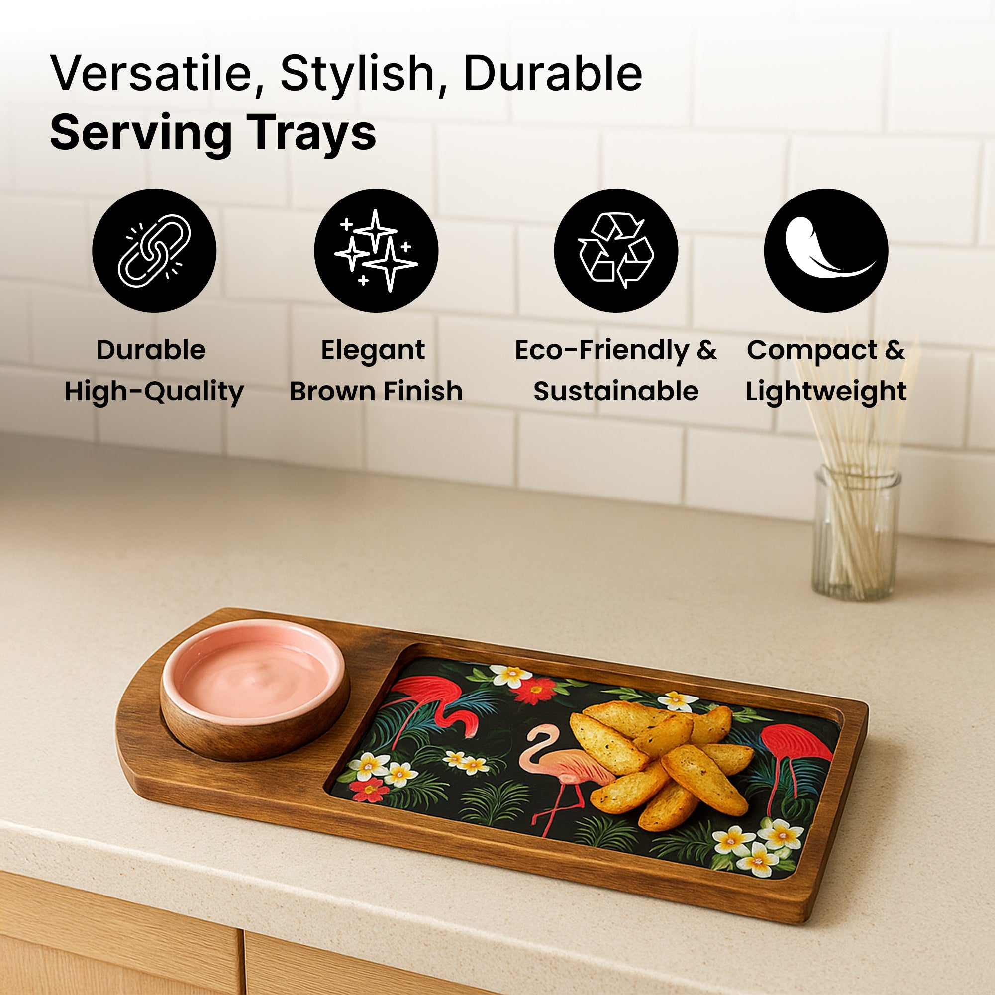 Floral Mango Wood Serving Tray - Gift for Friends