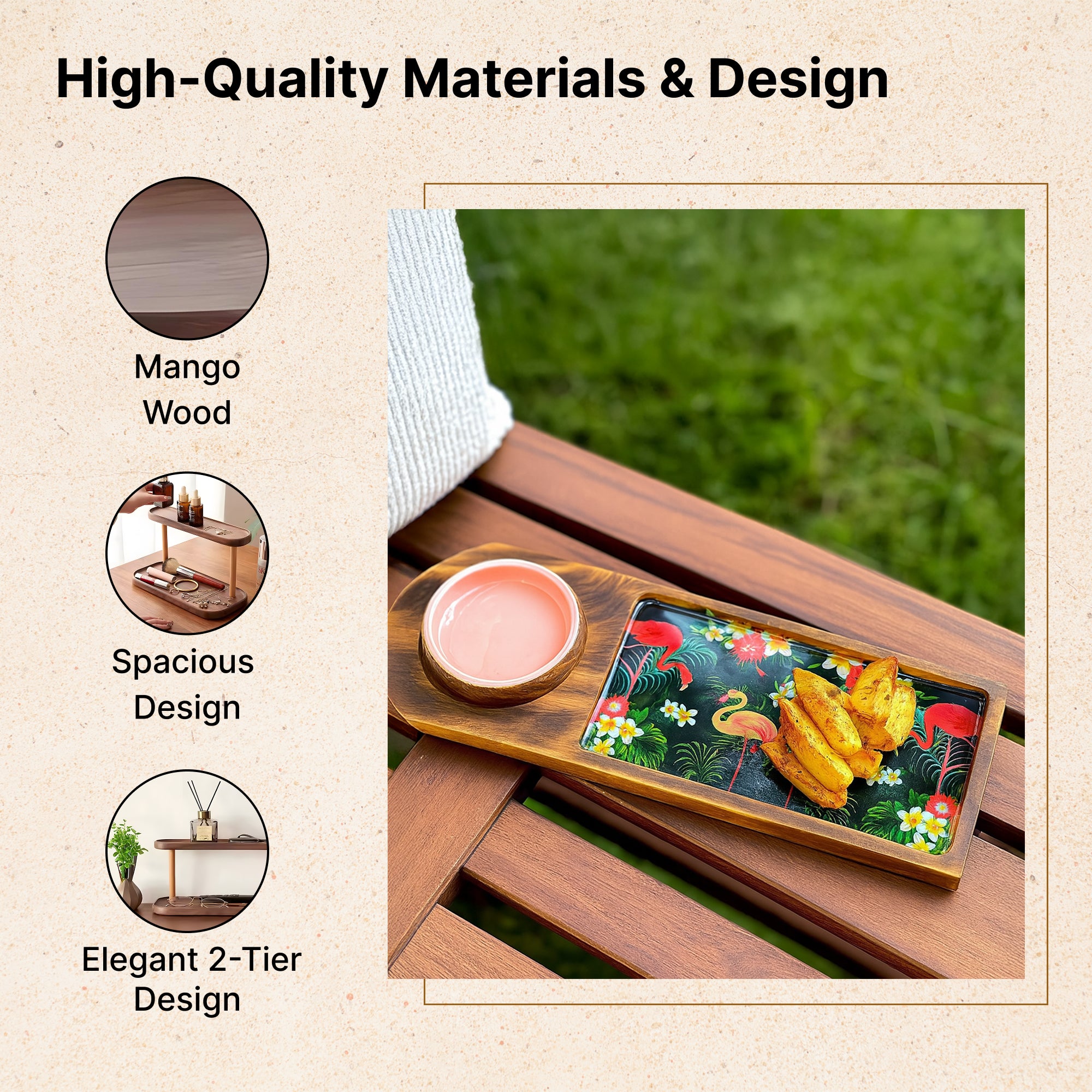 Floral Mango Wood Serving Tray - Serving Pet Food