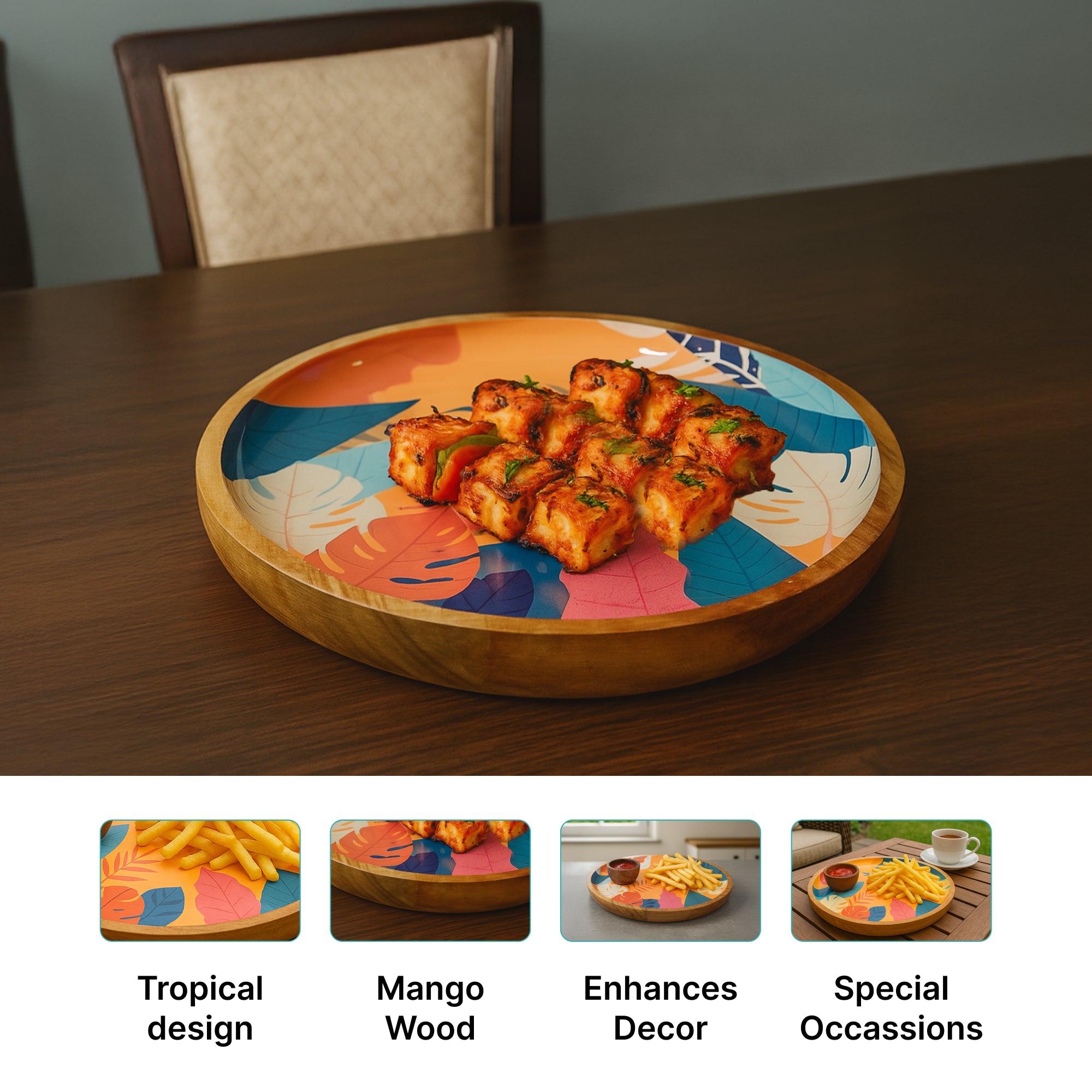 The Better Home Round Serving Tray - Vibrant Tropicat design