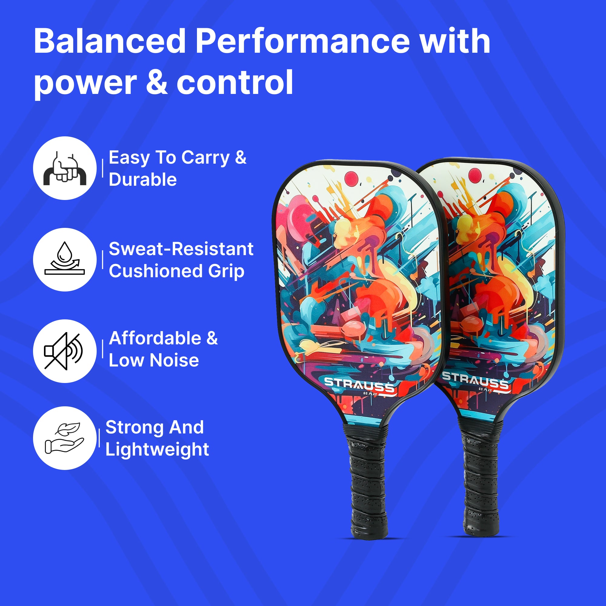 Strauss Pickleball Paddle Set - Comfortable cushioned grips included