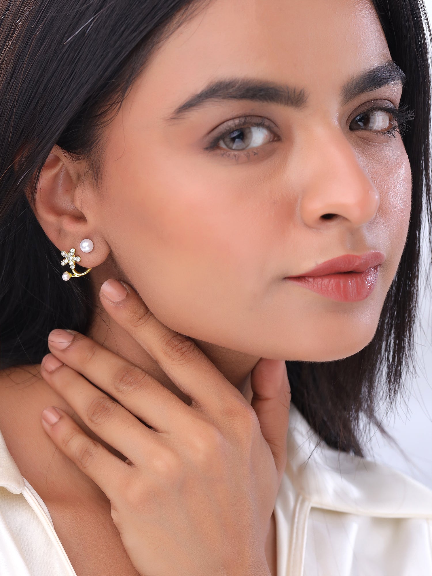 Yellow Chimes pearl studded earrings - Fashionable evening wear