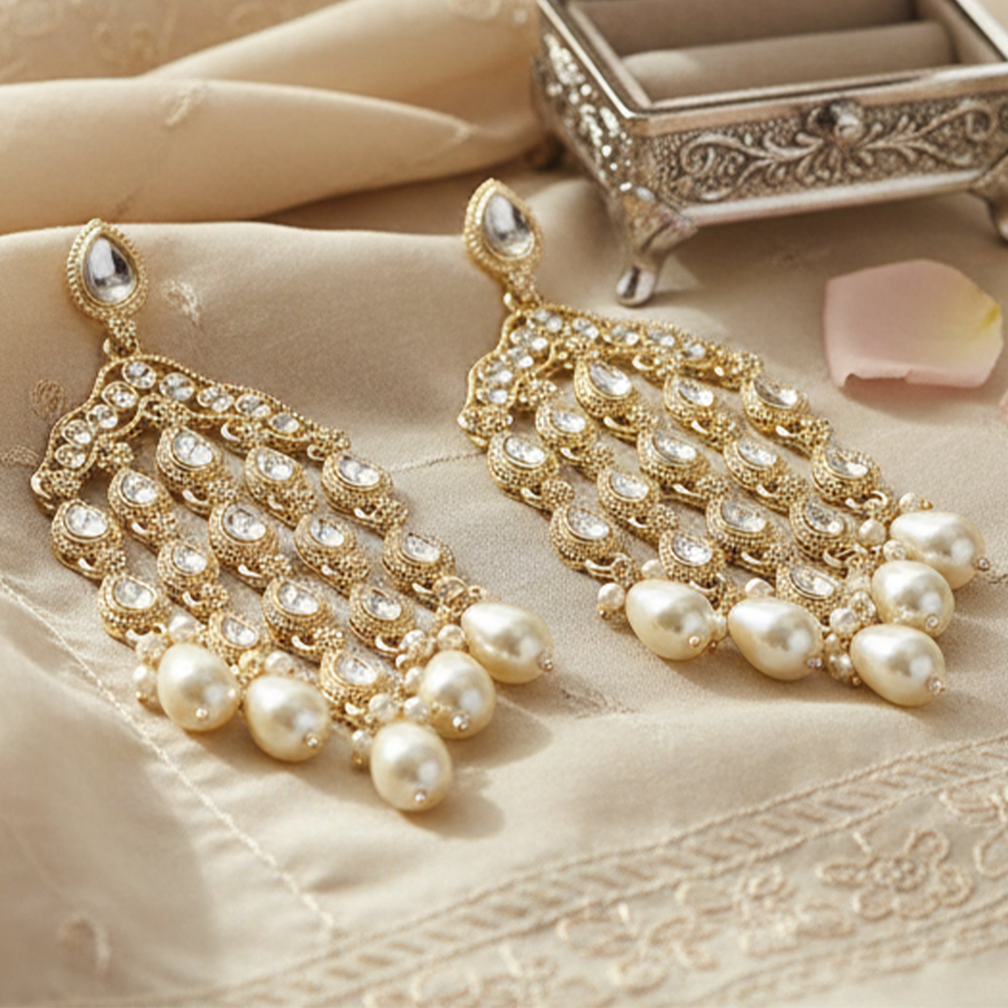 Yellow Chimes elegant pearl tassel earrings - ethnic fashion statement