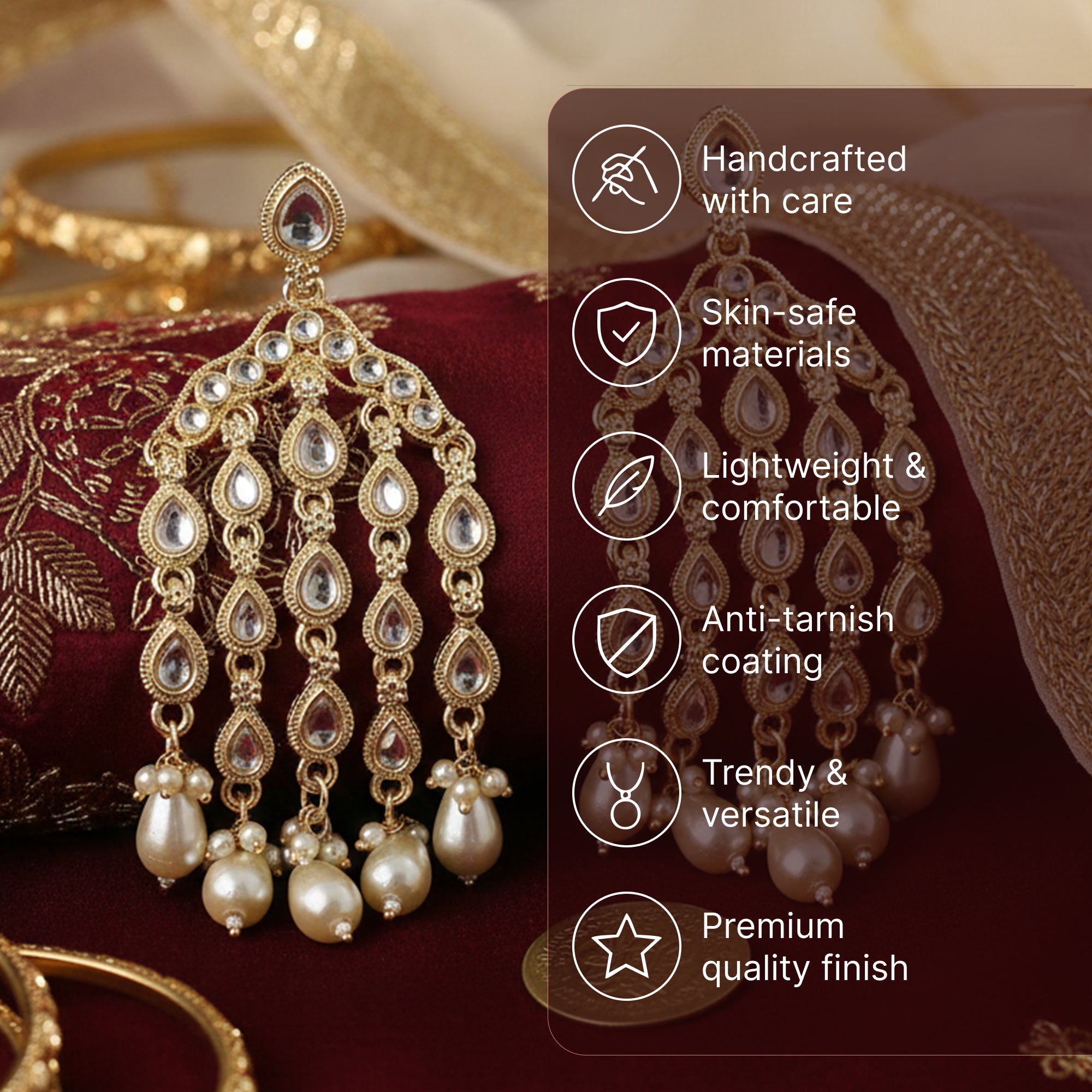 Yellow Chimes white kundan pearl earrings - wedding jewelry accent