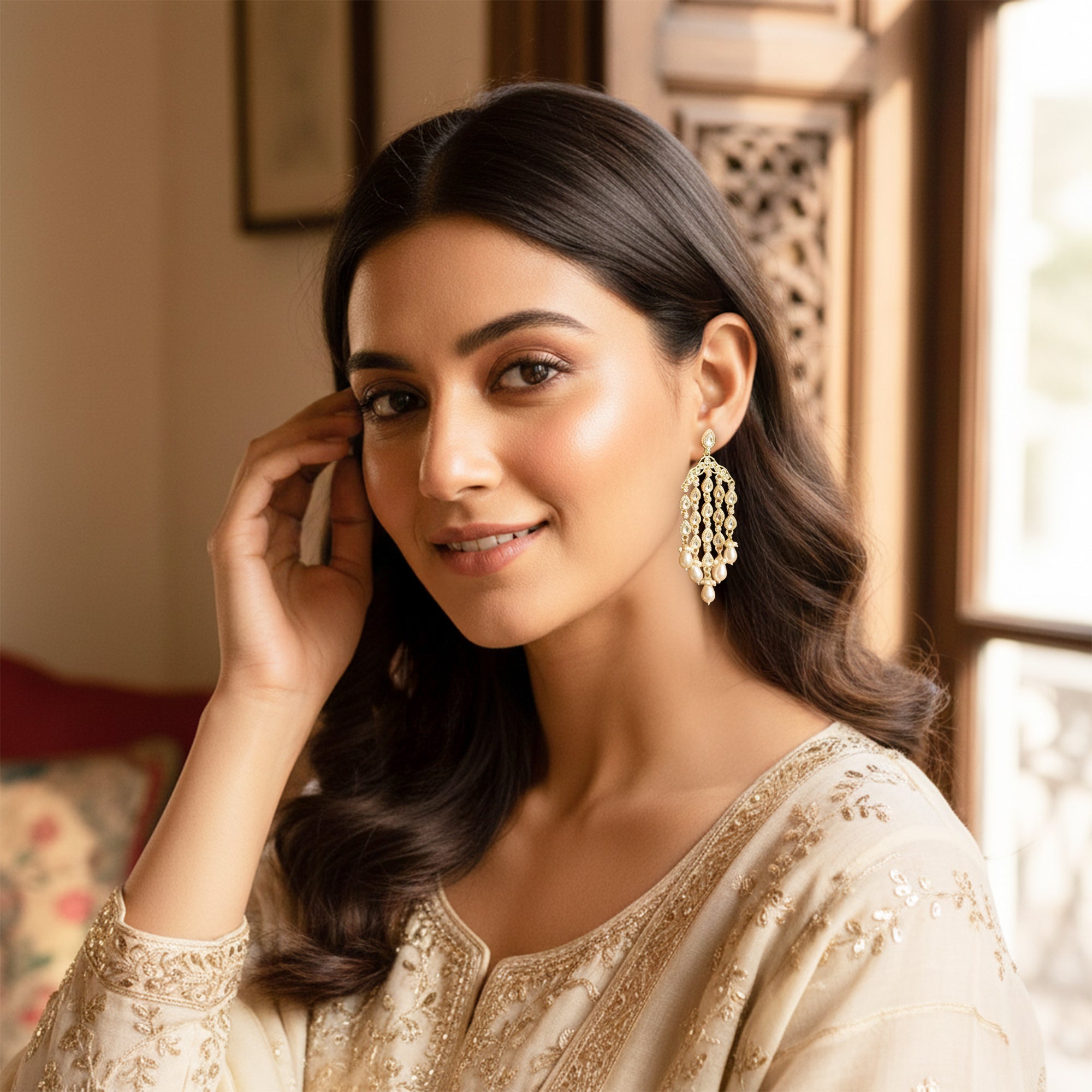 Yellow Chimes lightweight chandelier earrings - party wear embellishment