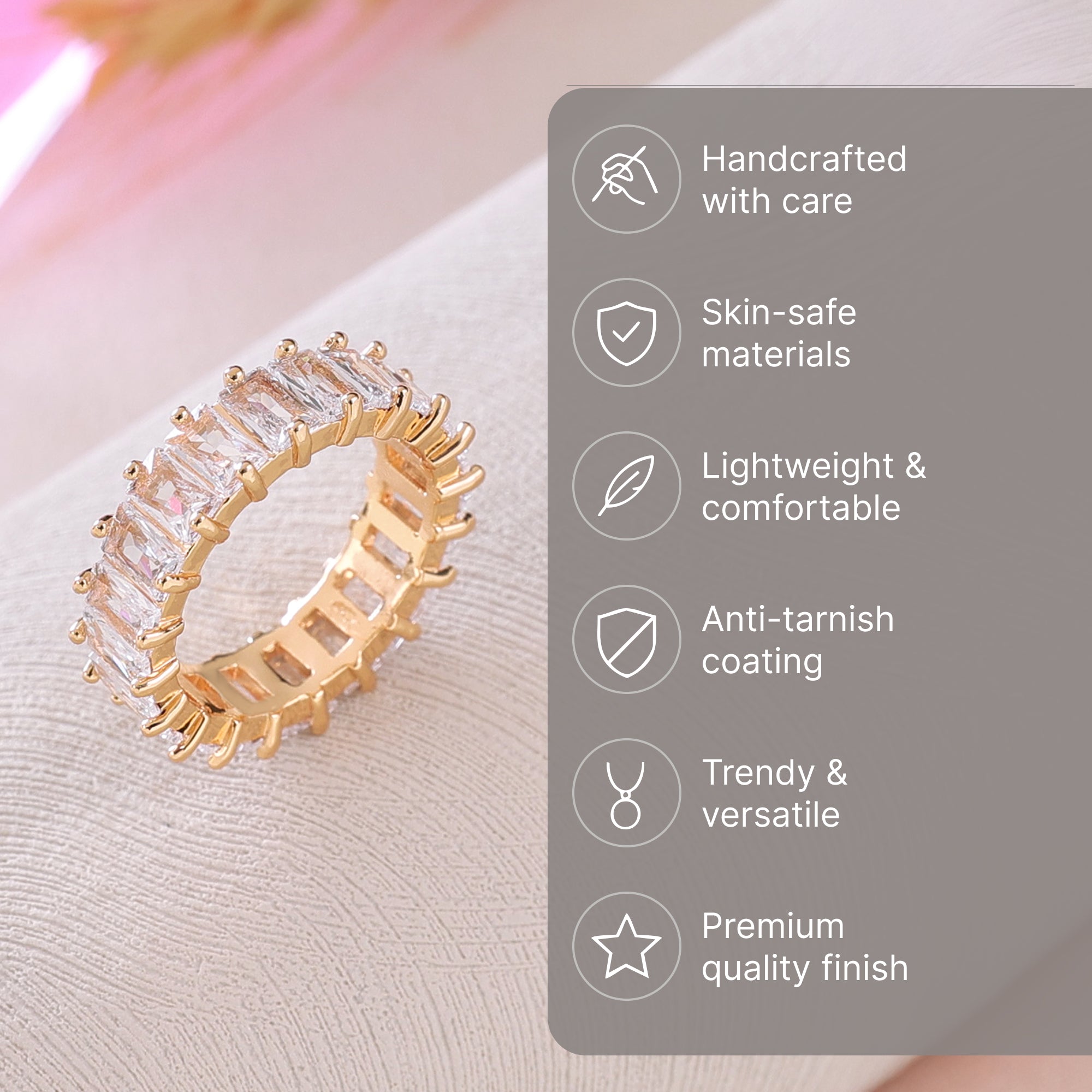 Yellow Chimes gold plated crystal eternity ring - elegant party wear