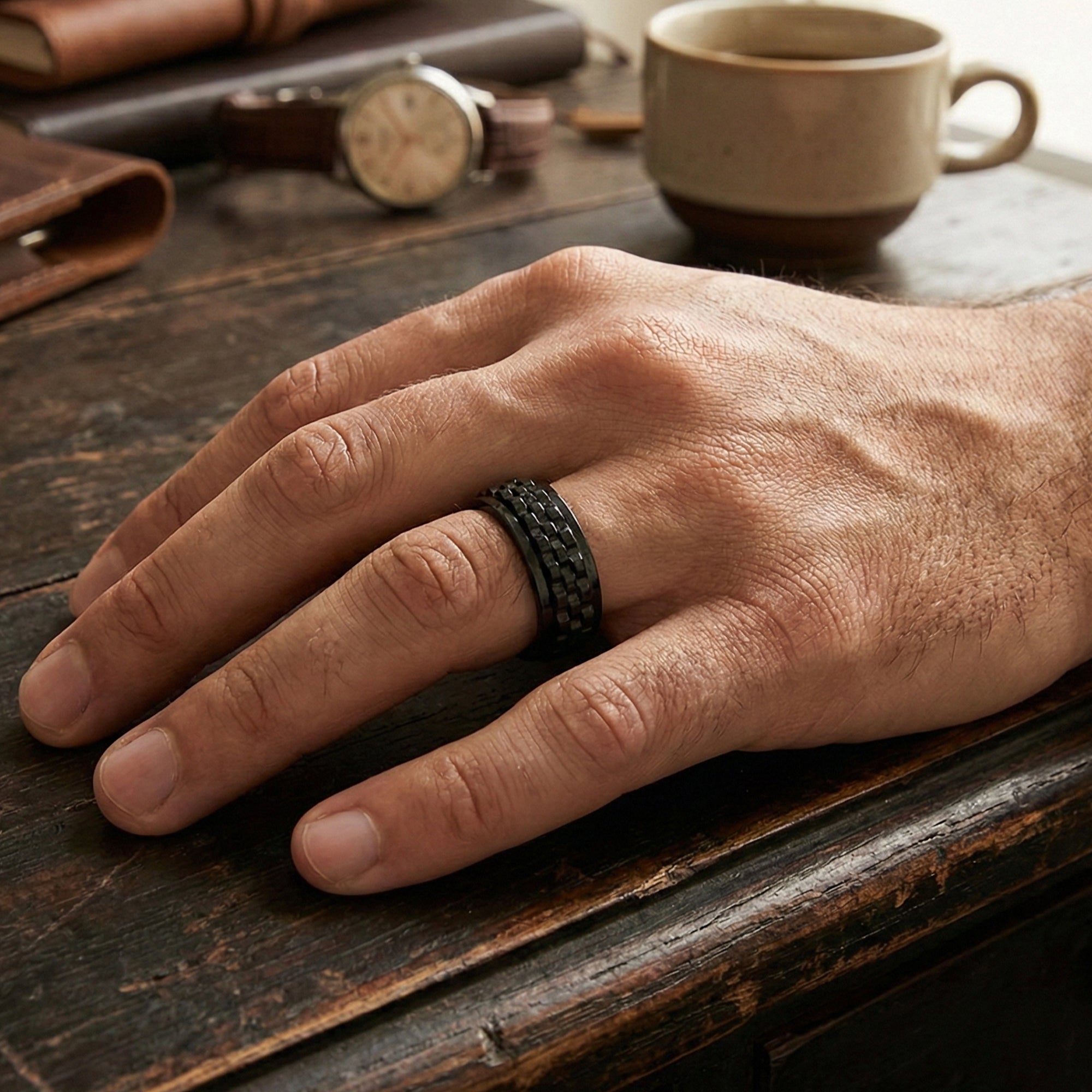 Yellow Chimes black rotating band ring - modern fashion jewellery