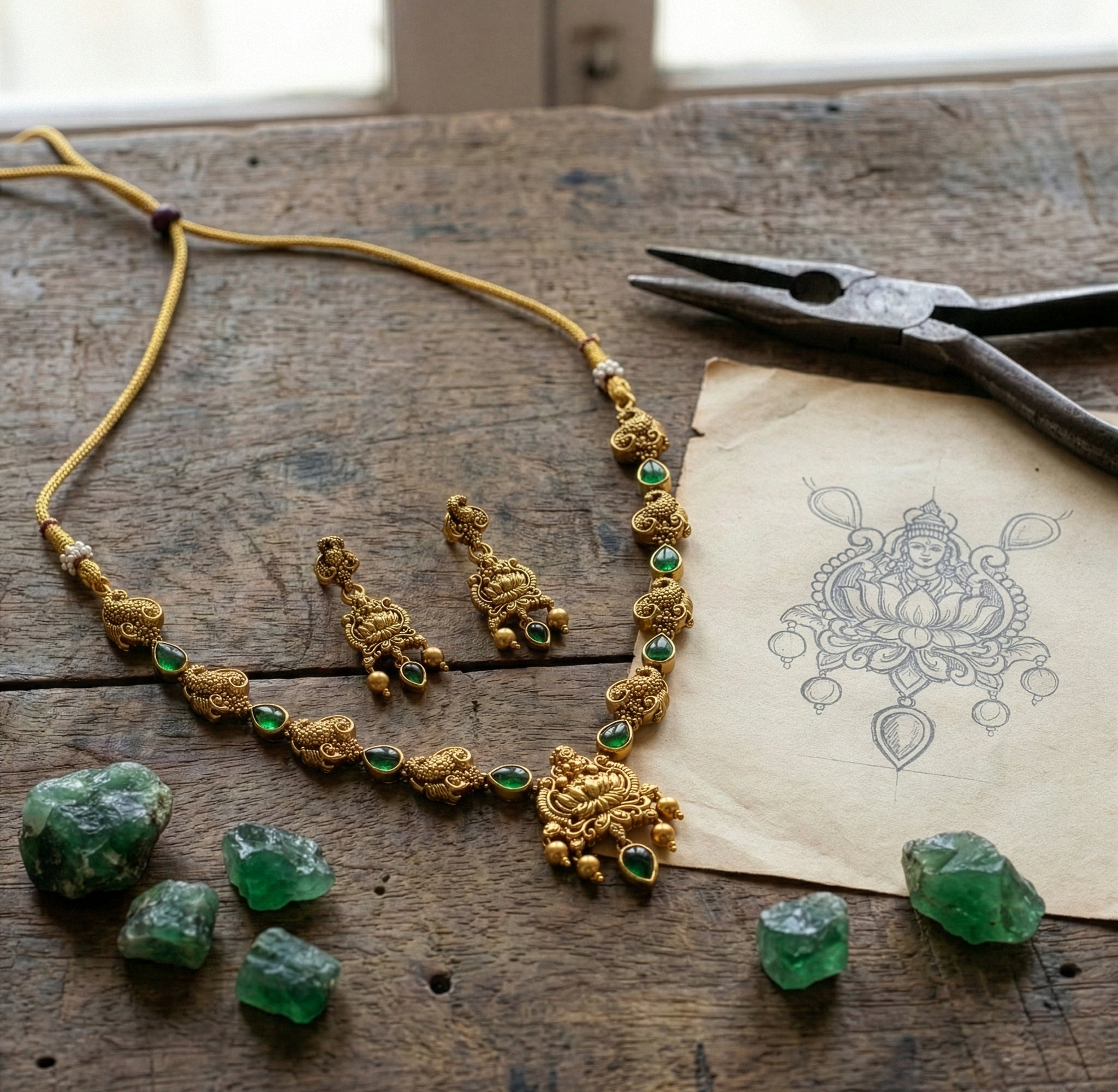 Yellow Chimes temple jewellery set - Elegant for weddings