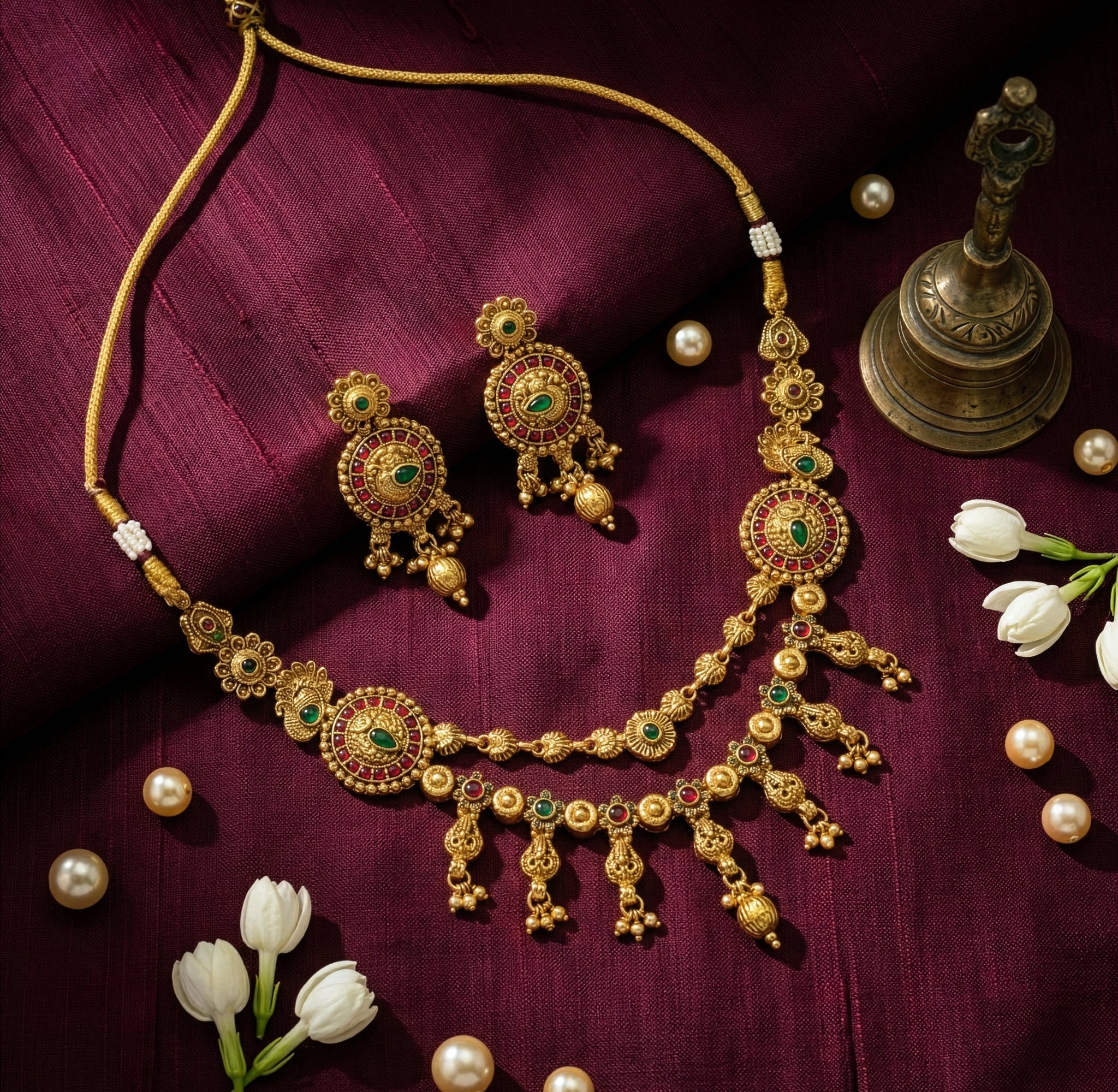 Yellow Chimes red and green stone earrings - cultural events