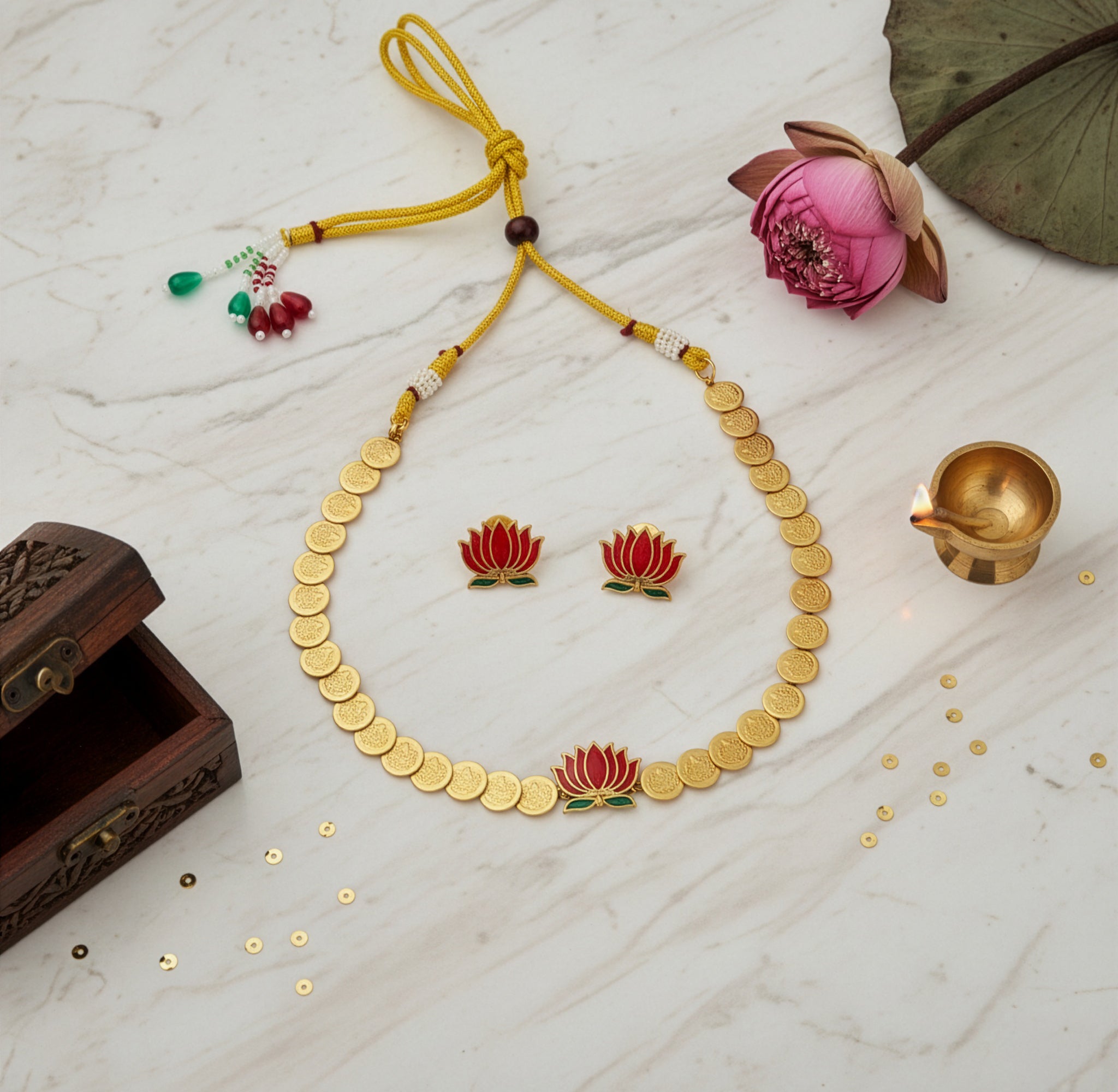 Yellow Chimes traditional jewellery set - beautiful for temple visits