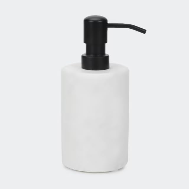 Anko Liquid Soap Dispenser | Marble | Bathroom Sanitizer, Lotion, Shampoo Dispenser | Marble Handwash Bottle for Kitchen | Soap Dispenser for WashBasin | Bathroom Accessories | White | 11cm Hx7.8cm D