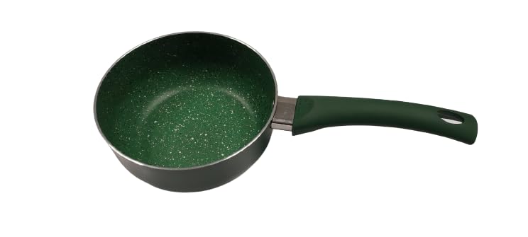 USHA SHRIRAM (1L) Emerald Non Stick Aluminium Sauce Pan | Gas Cookware | Small Milk Tea Boiling Pan with Long Bakelite Handle | Nonstick Sauce Pan | 3 Layer Non Stick Coating | Soup Pan(Green)