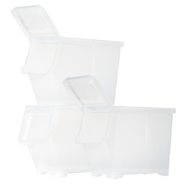 Anko Rectangular Multipurpose Plastic Storage Container with Wheels - 12L, Pack of 3|Stackable Organizer for Kitchen, Bedroom, Kids Room, Wardrobe with Removable Lid|BPA Free|Clear, 40 x 31 x 22cm