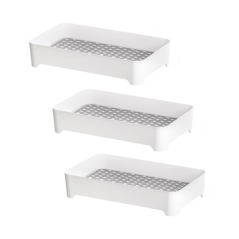 Kuber Industries Pack of 3 Multipurpose Decorative Drain Tray Large | Makeup Perfume Organiser, Bathroom, Decorative Dresser, Kitchen Countertop Organiser Tray | Anti Slip | YM.6302G | Grey