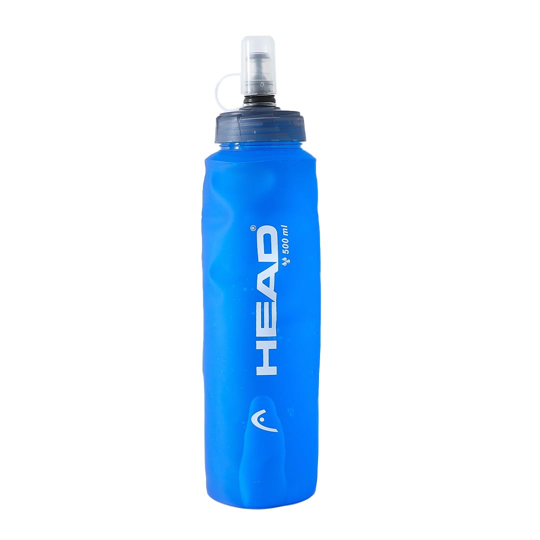 HEAD Collapsible Sports Bottle- 500 ML | TPU Material, Blue | Leakproof Unbreakable Squeezable Sports Sipper Water Bottle | Soft Flask for Hydration Pack | Perfect for Trail Running, Cycling, Hiking