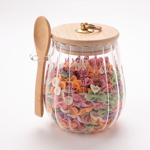 UMAI Borosilicate Glass Jar with Bamboo Lid and Spoon (Pack of 1 Round)