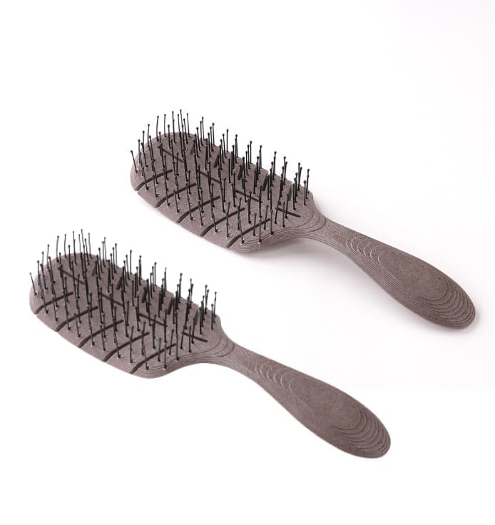 Kuber Industries Hair Brush | Detangler Hair Brush | Leaf Flexible Bristles | Hair Brush with Paddle | Quick Drying Hair Brush | Suitable For All Hair Types | 2 Piece | HSBIOCFE | Coffee