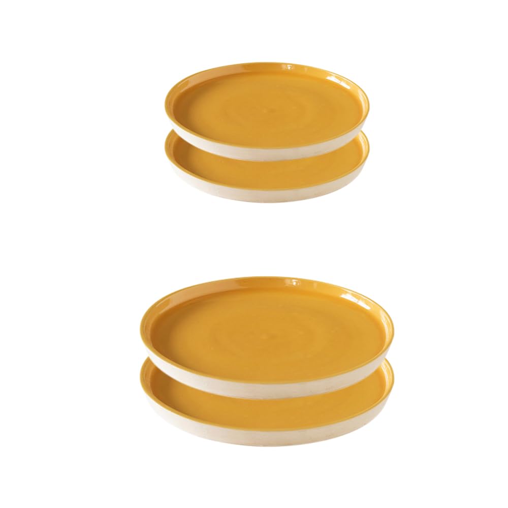 Ellementry Amber Love Ceramic Dinner and Side Plate Combo (Set of 4) (2 of Each) | Dishwasher Safe | Food Grade | Dinnerware | Bone-Ash Free | Crockery for Dining & Gifting