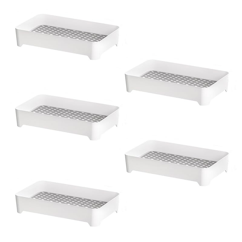 Kuber Industries Pack of 5 Multipurpose Decorative Drain Tray Large | Makeup Perfume Organiser, Bathroom, Decorative Dresser, Kitchen Countertop Organiser Tray | Anti Slip | YM.6302G | Grey