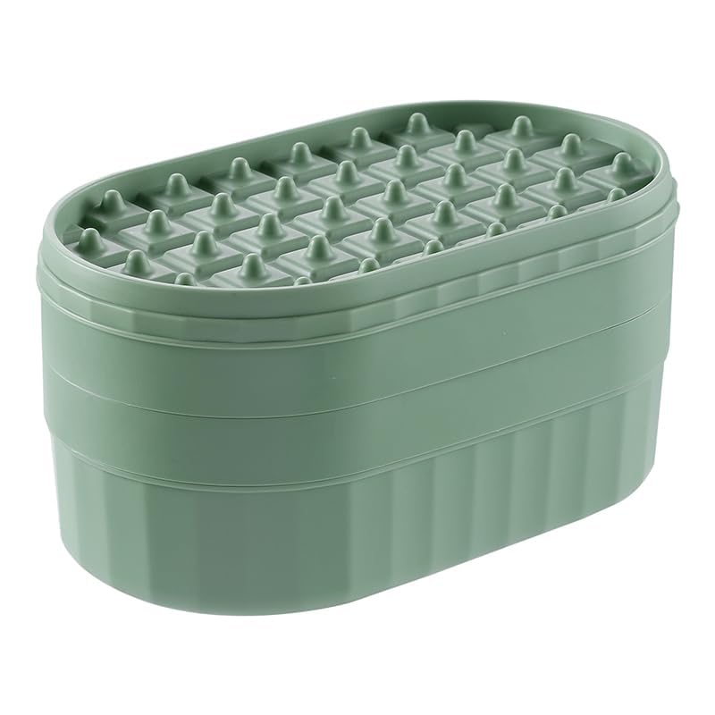 Kuber Industries 2 Layer Ice Cube Tray with Lid | Ice Cube Storage Box with Ice Scoop | 72 Ice Cube Molds for Freezing | One-Press Demolding | BPA Free | Green
