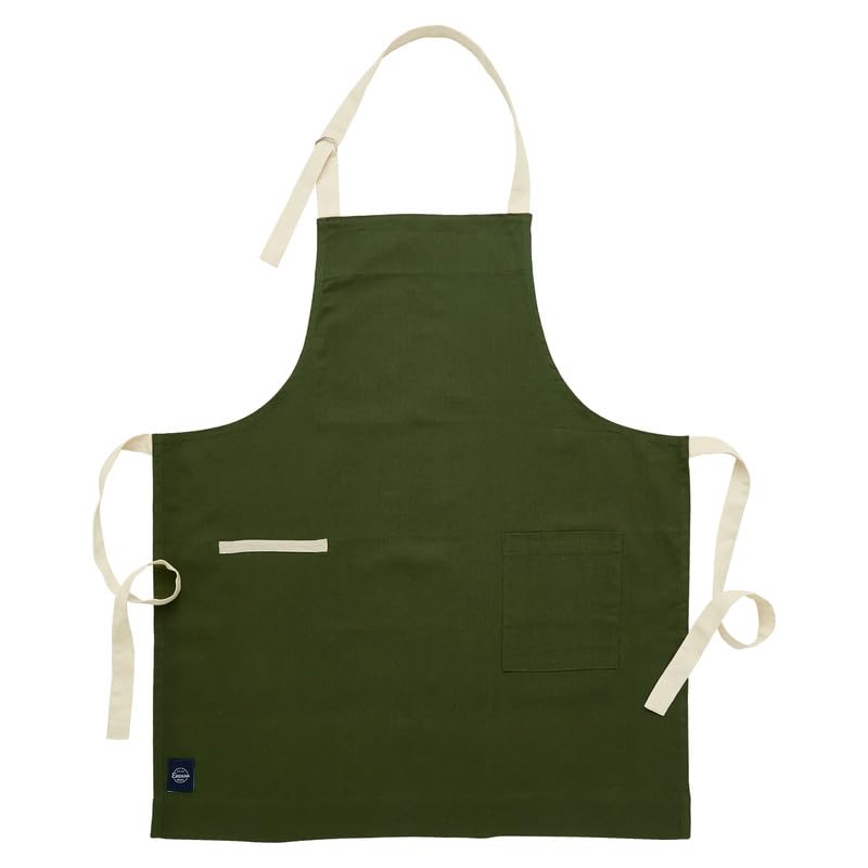 Encasa XO Cotton Stain-Resistant Kitchen Bib Apron - Leaf Green With Adjustable Straps, Pocket & Towel Holder | For Home & Outdoors Cooking - Men & Women - 68x85 cm