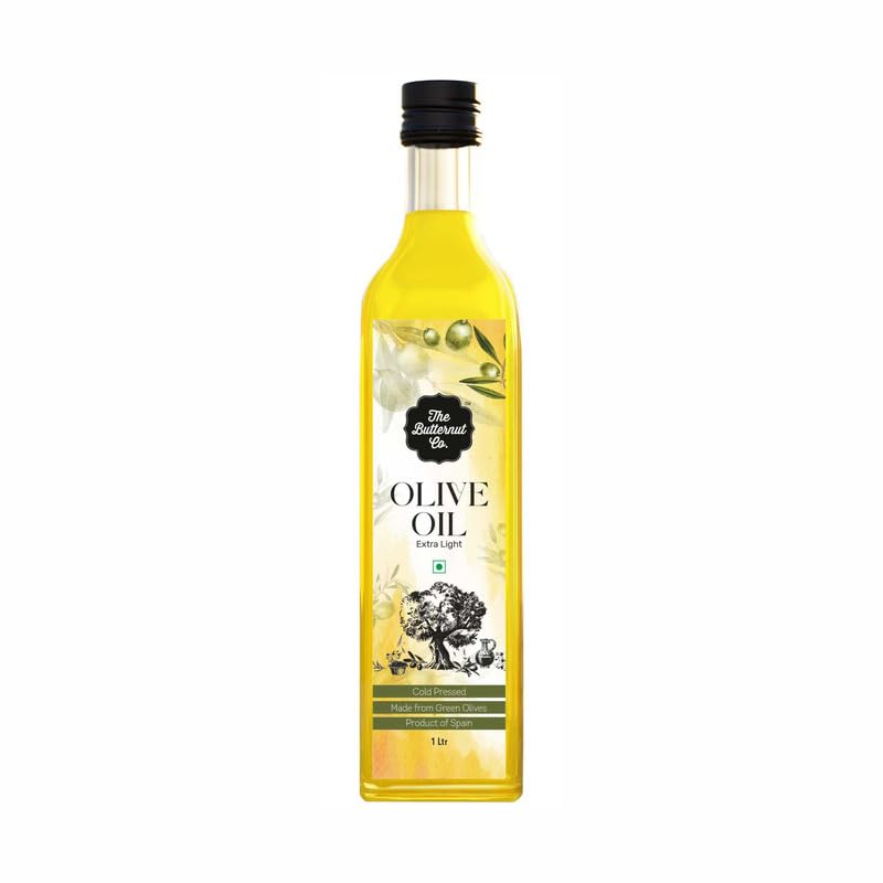 The Butternut Co. Cold Pressed Extra Light Olive Oil, Premium Cooking Oil, Perfect for Frying, Dressing, Garnishing and Drizzling on Salads, Good for Health, Digestion and Heart, Daily Use, 1 Litre