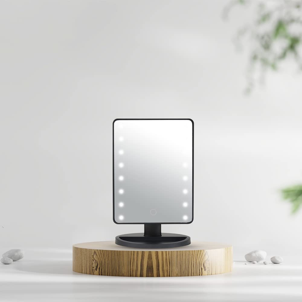 Anko Black LED Beauty Mirror | Stylish and Classy LED Mirror | Tabletop Vanity Mirror | Makeup Mirror | Touch Screen with Adjustable Viewing Angle | Requires 4 x 1.5V AA Batteries