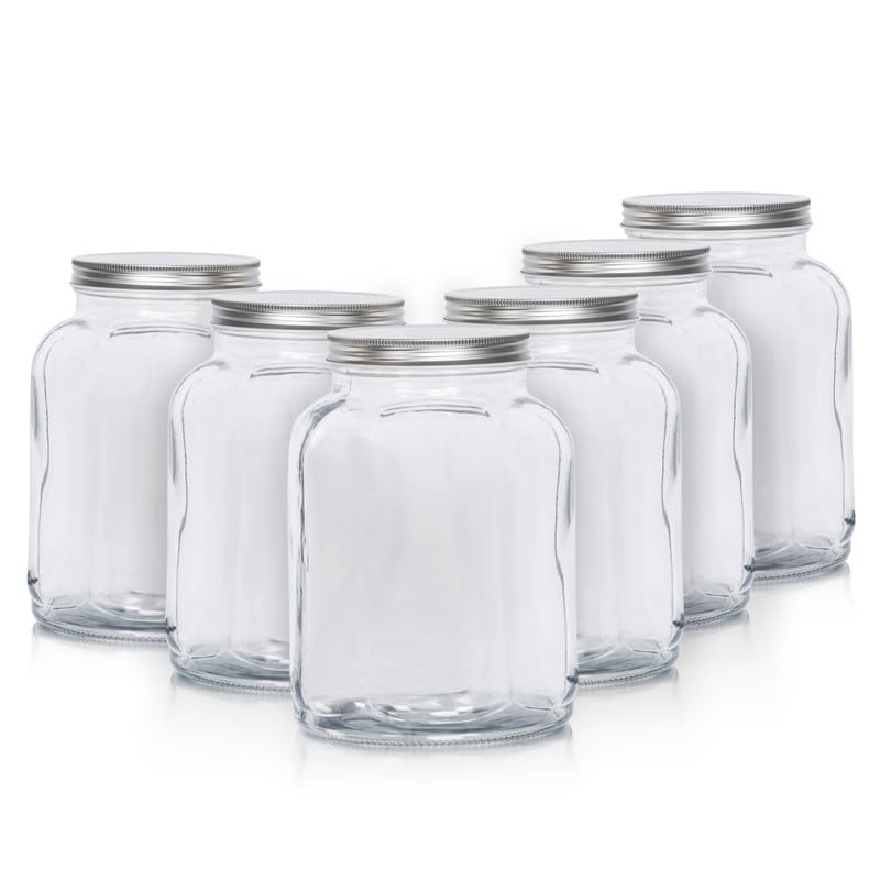 Anko 1L Fluted Jar|Ideal For Dry Fruits, Snacks & Grains|Food Storage| Kitchen Container| Rounded Glass Jar With Wide Mouth Lid|BPA Free| Fluted Design|15.7cm (H) X 11.6cm (Dia.)| Clear|Set Of 6