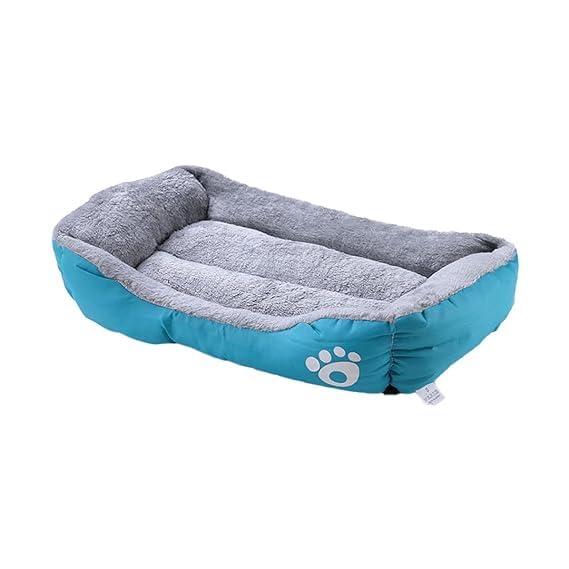 Petvit Dog & Cat Bed|Super Soft Plush Top Pet Bed|Oxford Cloth Polyester Filling|Machine Washable Dog Bed|Rectangular Cat Bed with Rise-Edge Pillow|QY036B-S|Sky Blue