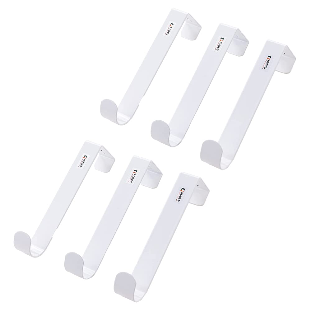 Kuber Industries Cloth Hanger|Wall Mounted Towel Hanger|Multipurpose Cloth & Towel Holder|Iron Spray Material|Easy Installation|Interchangeable Over The Door Hook | Pack of 6 |White