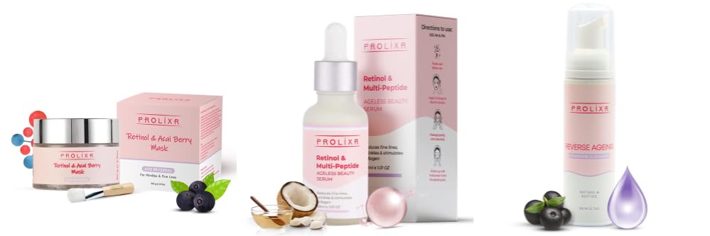 Prolixr Reverse Ageing Foaming Face Wash, Retinol Serum, and Age Reversal Face Mask Set for Men & Women | Collagen Boosting, Hydration, Acne Control | Suitable for All Skin Types - (80ml+30ml+60ml)