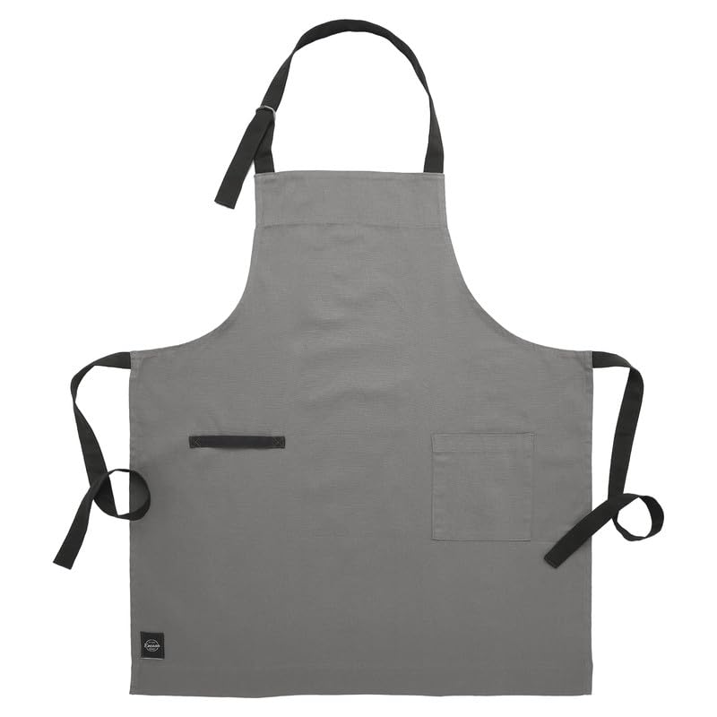 Encasa Homes Cotton Stain-Resistant Kitchen Bib Apron - Grey+Charcoal Grey with Adjustable Straps, Pocket & Towel Holder | for Home & Outdoors Cooking - Men & Women - 68x85 cm