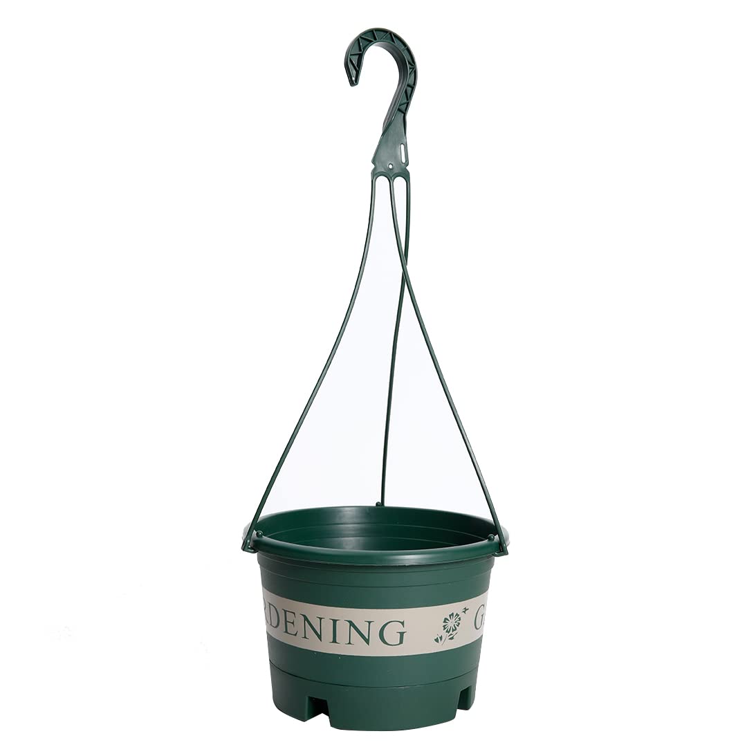 Kuber Industries Plastic Flower Pot|Indoor & Outdoor Hanging Planter|Durable & Lightweight|Water Drainage Holes|Hanging Pots for Plants Balcony Railing, Office Decor|DP-1612|Small|Green