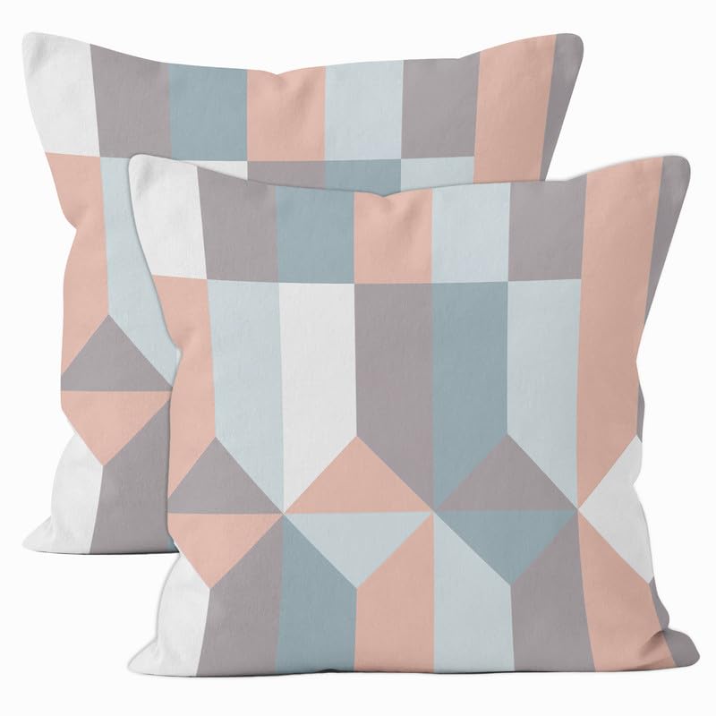 Encasa Homes Cushion Covers - Printed Cotton Twill Fabric - 40x40 cm - 16"x16" - Blocks - Pack of 2