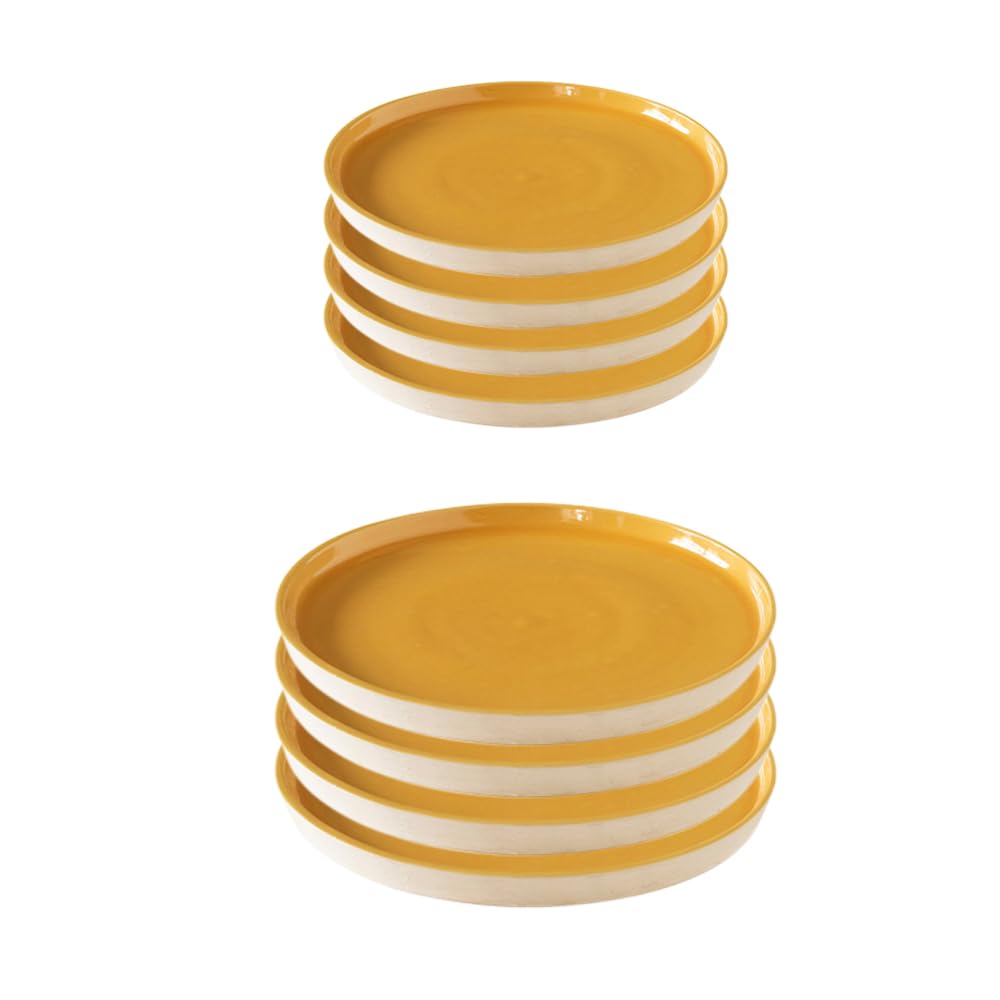 Ellementry Amber Love Ceramic Dinner and Side Plate Combo (Set of 8) (4 of Each) | Dishwasher Safe | Food Grade | Dinnerware | Bone-Ash Free | Crockery for Dining & Gifting