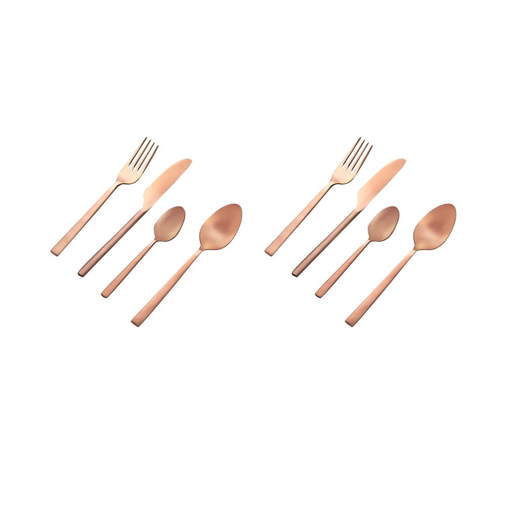 Ellementry Enigma Rose Gold Cutlery Set of 4 | Stainless Steel Set | Food Grade Silverware for Home & Kitchen | Dishwasher Safe | Cutlery Set for Dining Table | Spoon/Fork/Knife Set (Pack of 2)