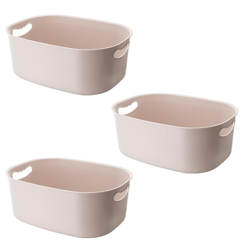 Kuber Industries Multipurpose Medium Storage Box With Handle|Basket For Cosmetic, Fruits, Storage "20 L" |Pack of 3| Beige|