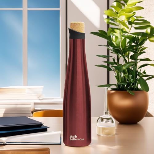 The Better Home Rogue Series Insulated Water Bottle 500ml with Cork Cap (Wine) Water Bottle for Office Stainless Steel Water Bottles for Kids | Hot & Cold Water Bottle | Aesthetic Water Bottle