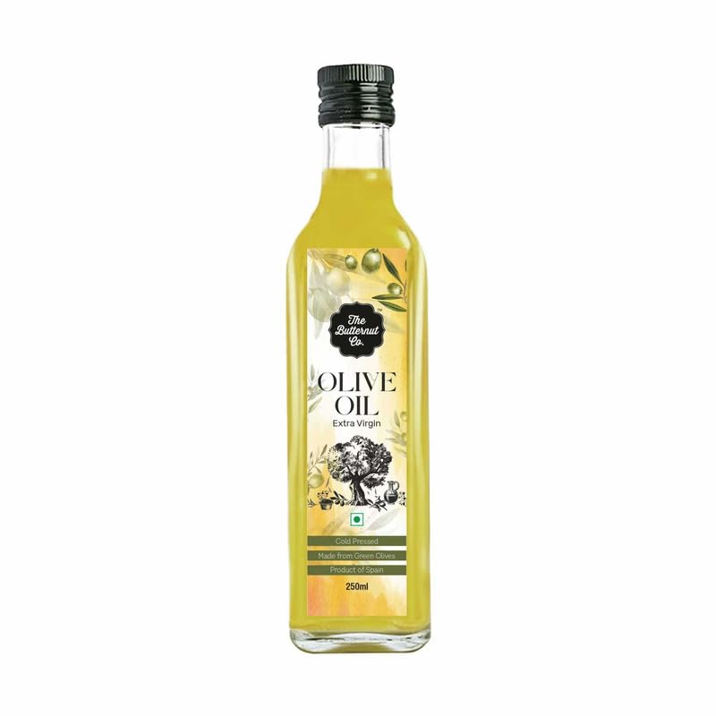 The Butternut Co. Cold Pressed Extra Virgin Olive Oil, Premium Cooking Oil, Perfect for Frying, Dressing, Garnishing and Drizzling on Salads, Good for Health, Digestion and Heart, Daily Use, 250ml