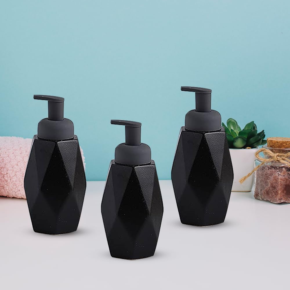 The Better Home 400ml Dispenser Bottle - Black (Set of 3) | Ceramic Liquid Dispenser for Kitchen, Wash-Basin, and Bathroom | Ideal for Shampoo, Hand Wash, Sanitizer, Lotion, and More