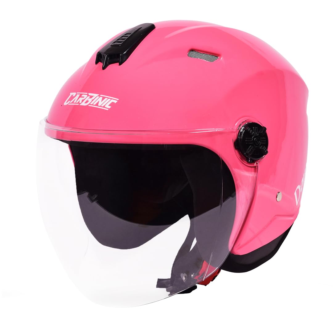 CARBINIC Dame Series Half Face Helmet for Women ISI Certified Clear Scratch Resistant Visor Lightweight Stylish Medium Pink